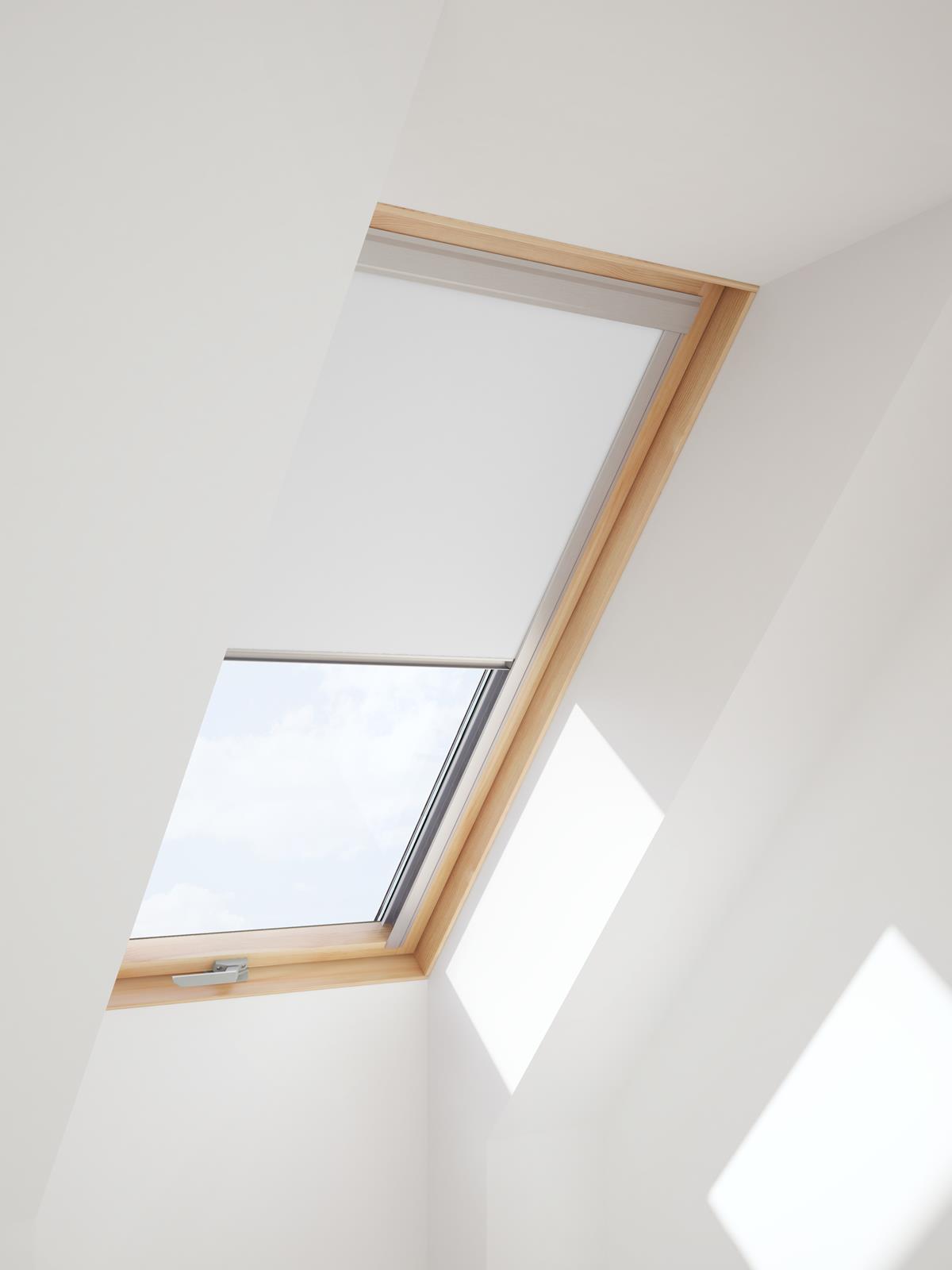 White VELUX blind for bedroom