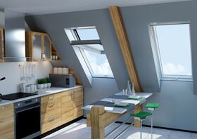 FAKRO FYU-V P2 proSky | wooden, high pivot roof window with safe 2-glass