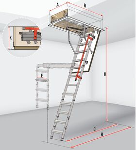 Bodentreppen FAKRO LML Lux, mehrteilige Bodentreppe aus Metall mit Gasdruckfeder
