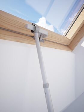 Telescopic pole control for roof windows and blinds