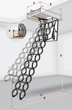 Bodentreppen FAKRO LST, Scherentreppe mit tragragmen aus Stahl